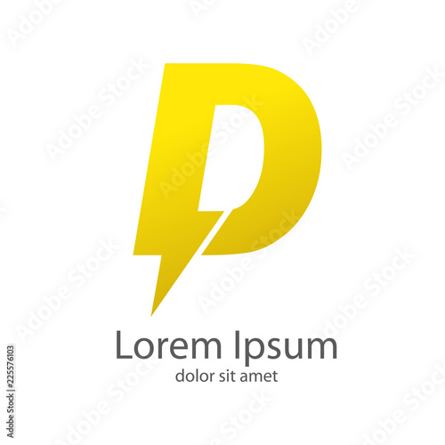 Logotipo letra D estilo rayo color amarillo