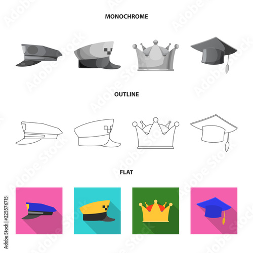 Isolated object of headgear and cap sign. Set of headgear and accessory stock symbol for web.