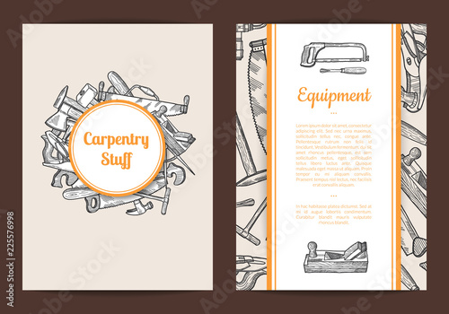 Vector hand drawn woodwork elements card or flyer banner template illustration