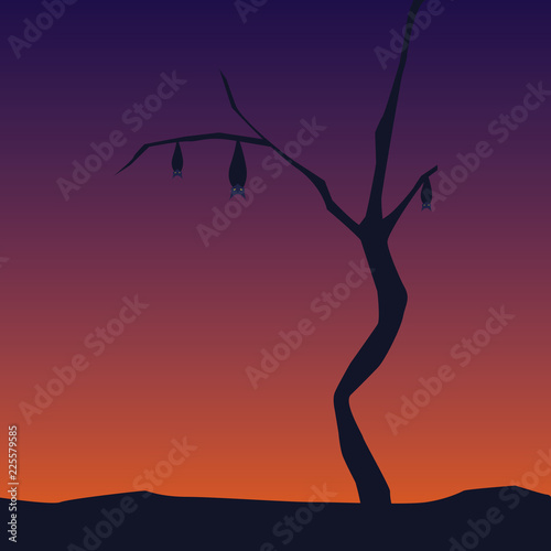 night scene with tree branche and bats