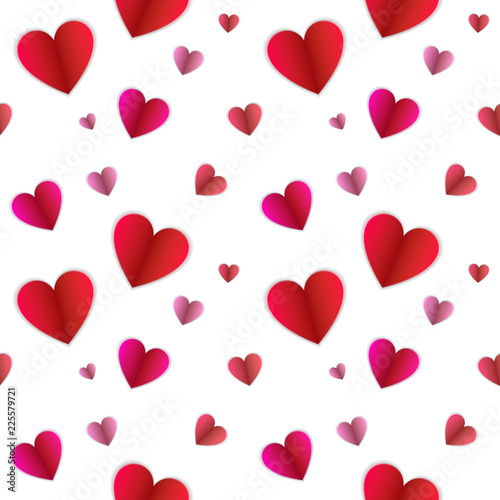 Vector Seamless Pattern, Colorful Background with Paper Folded Hearts, Blight Love Symbols.