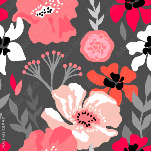 Pink flowers and grey leaves.