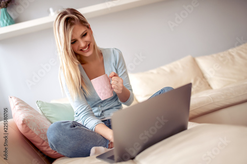 Young woman working from home office