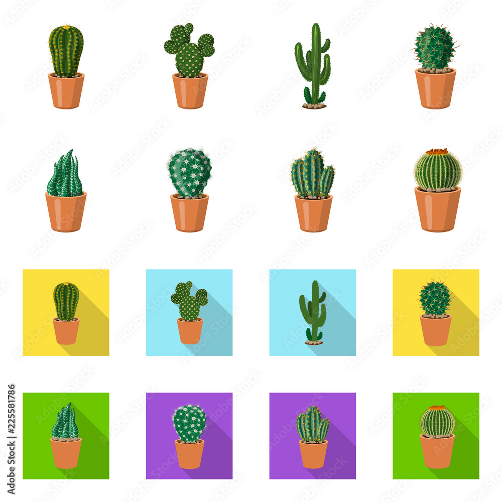 Isolated object of cactus and pot icon. Collection of cactus and cacti stock vector illustration. Isolated object of cactus and pot icon. Collection of cactus and cacti stock vector illustration.