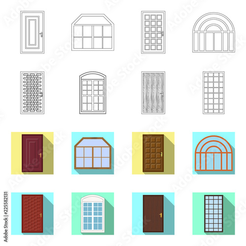 Vector illustration of door and front sign. Set of door and wooden vector icon for stock.