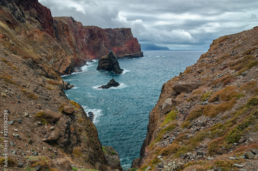 Dramatic landscape with Madeira steep coastline