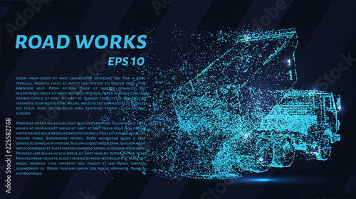 Road works of particles on a dark background. Road works consists of geometric shapes. Vector illustration.