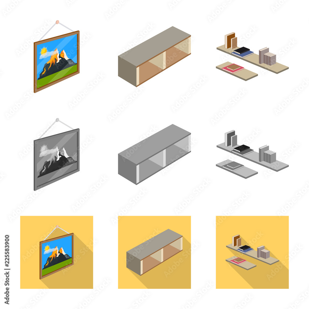 Isolated object of bedroom and room icon. Collection of bedroom and furniture vector icon for stock.