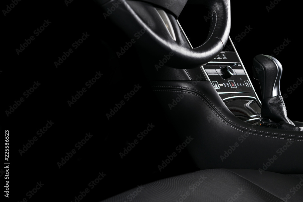 Modern Luxury car inside. Interior of prestige car. Comfortable leather ...