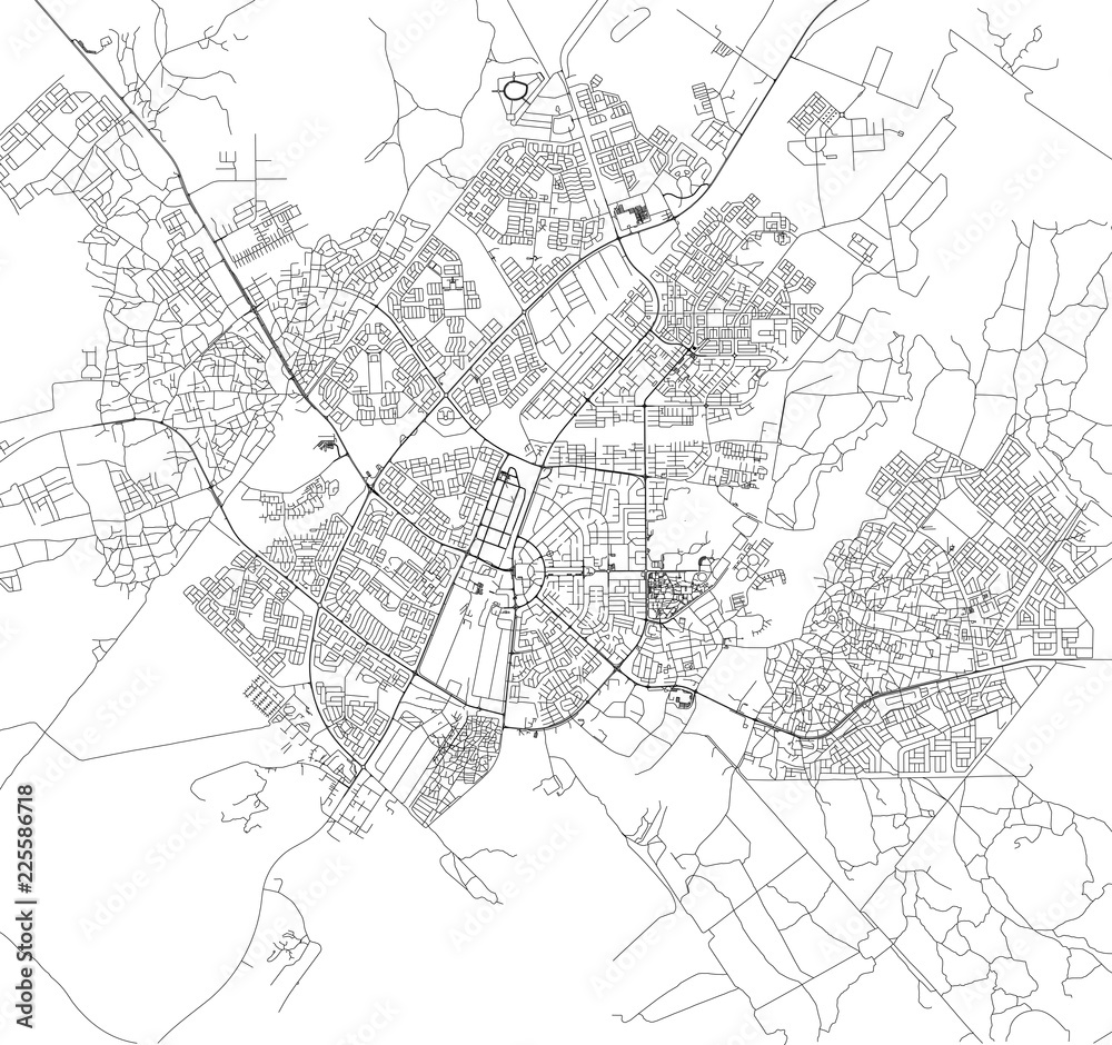 Mappa satellitare di Gaborone, Botswana, strade della città. Stradario e mappa del centro città