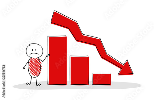 Funny cartoon stickman with business graph. Vector.