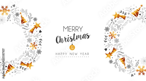 Christmas and new year retro gold decoration card