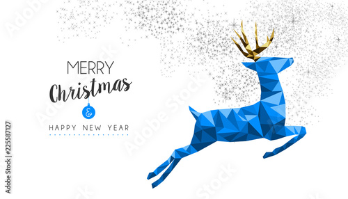 Christmas and new year vintage blue reindeer card