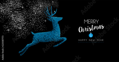 Christmas and New Year blue deer greeting card
