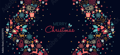 Merry Christmas card with vintage season icons