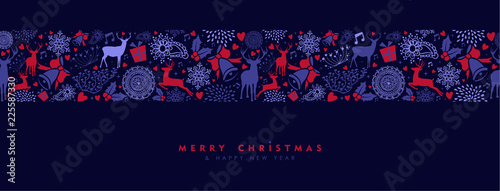 Christmas and New Year vintage deer pattern banner