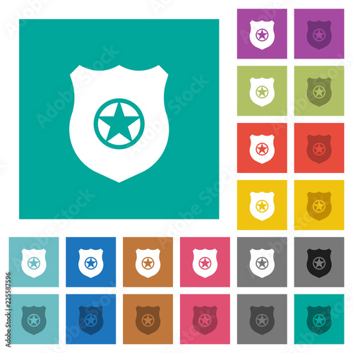 Police badge square flat multi colored icons