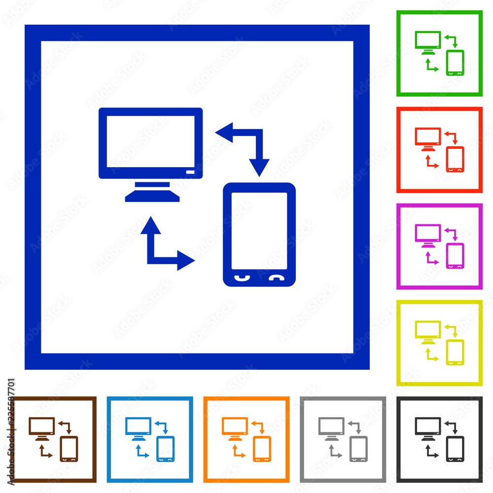 Syncronize mobile with computer flat framed icons Syncronize mobile with computer flat framed icons