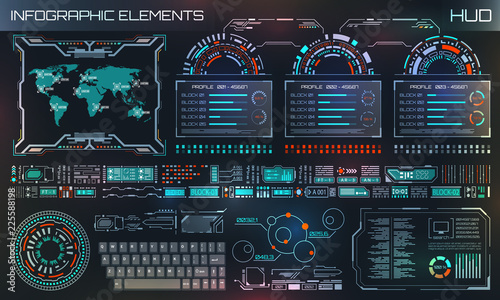 HUD UI, Futuristic User Interface HUD and Infographic Elements. Abstract Virtual Graphic Template