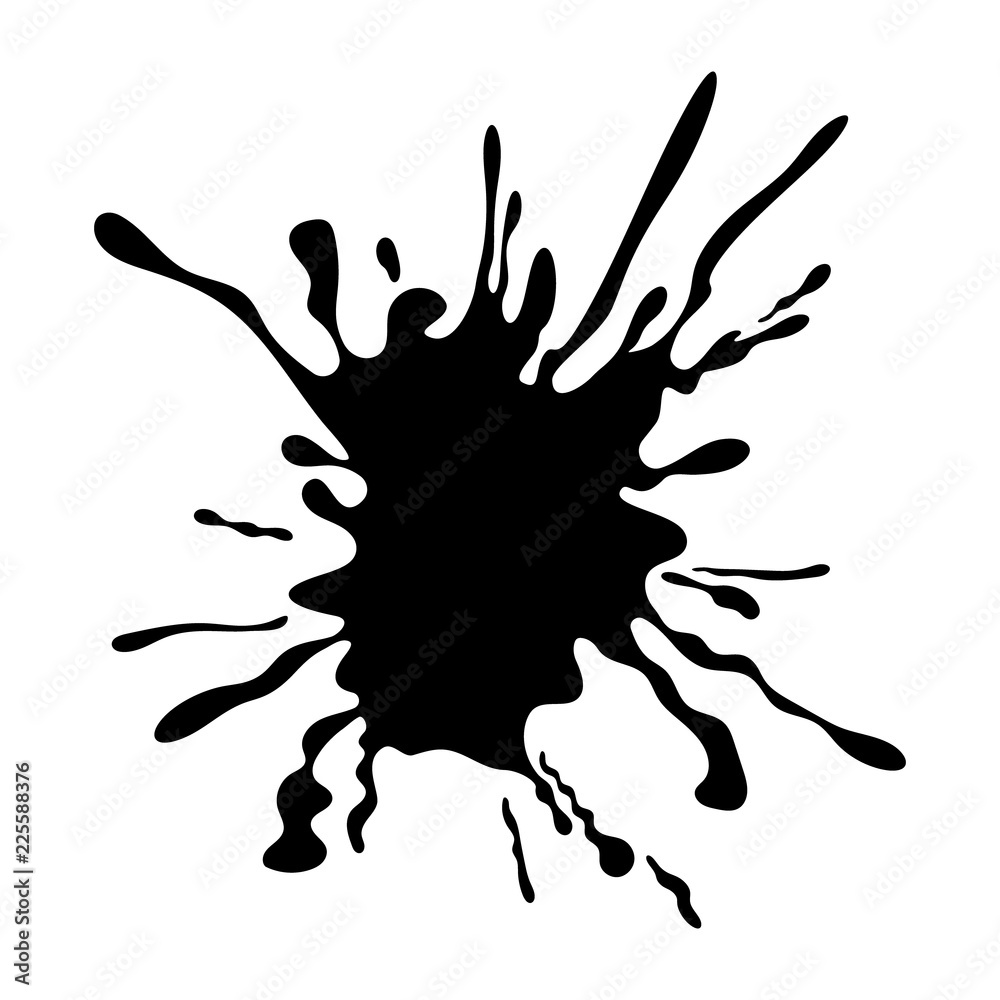 Black abstract spot splash on a white background