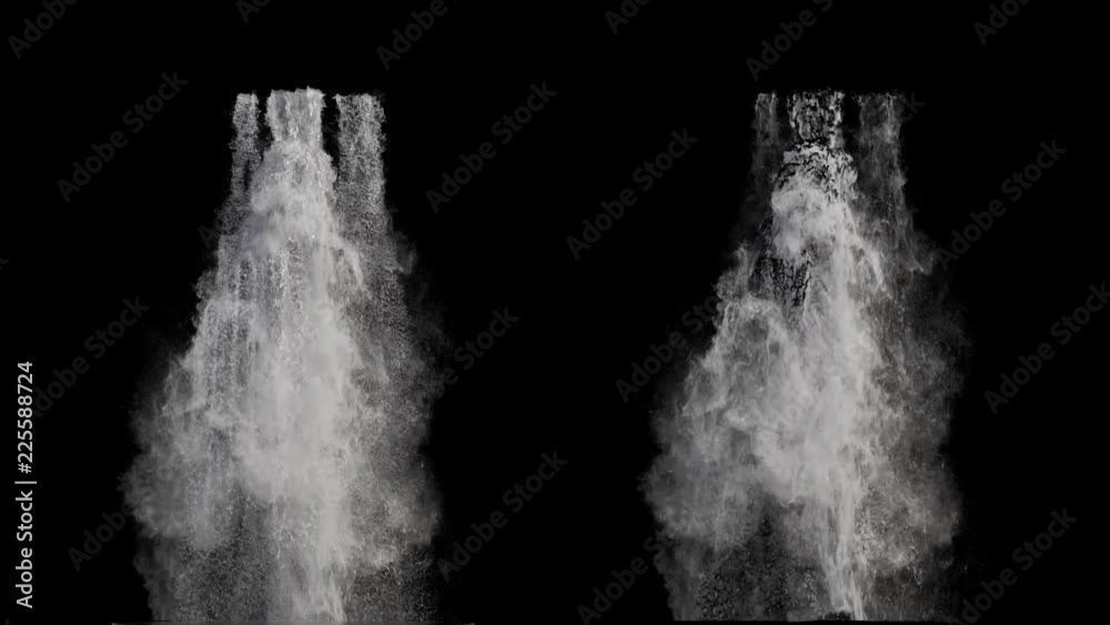 waterfall texture seamless loop, 4k, isolated on black with alpha and separate foam layer