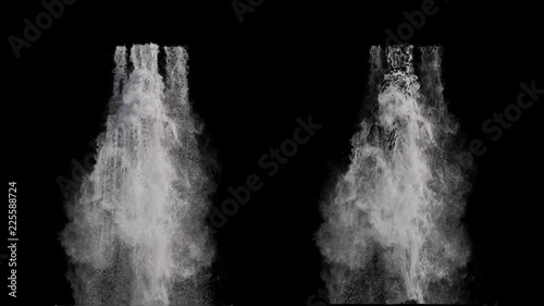 waterfall texture seamless loop, 4k, isolated on black with alpha and separate foam layer
