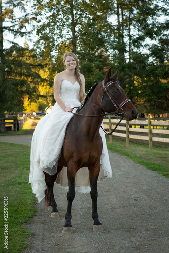 Bride riding her horse