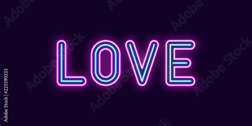 Neon inscription of Love. Vector illustration
