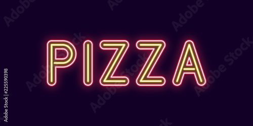 Neon inscription of Pizza. Vector illustration