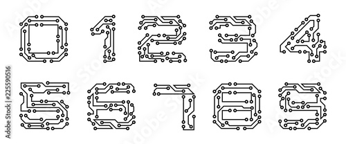 Set Numerals Made in Circuit Texture, Computer and Data Related Business, Hi-tech and Innovative, Electronic