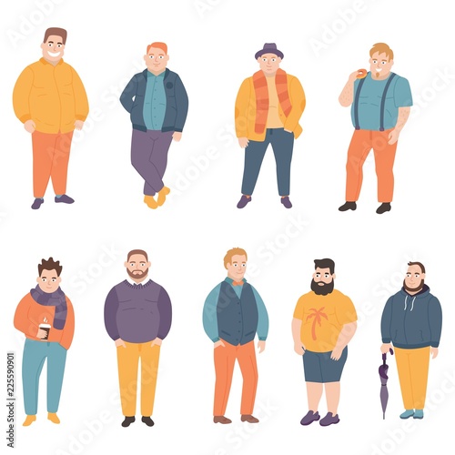 Happy fat man dressed in bright beautiful clothes.