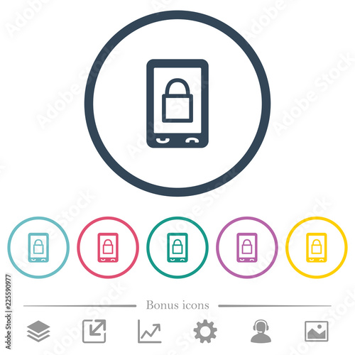 Lock mobile flat color icons in round outlines