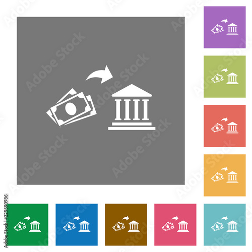 Cash deposit to bank square flat icons