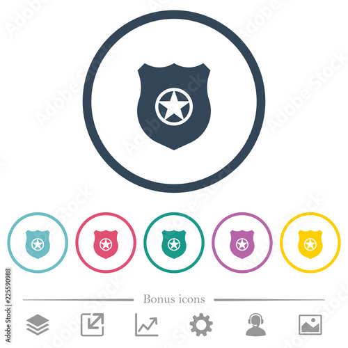 Police badge flat color icons in round outlines