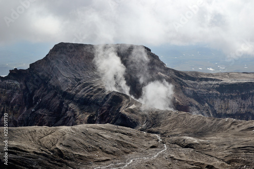 Crater of active volcano Gorely with its fumarole -- Kamchatka, Russia photo