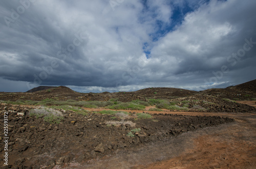 windy path on the volcanic island Los Lobos, a natural reserve in the Canary Islands. Spain