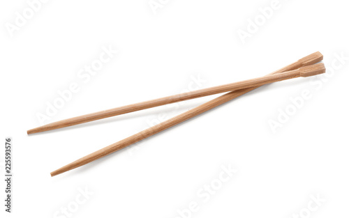 Chopsticks made of bamboo on white background
