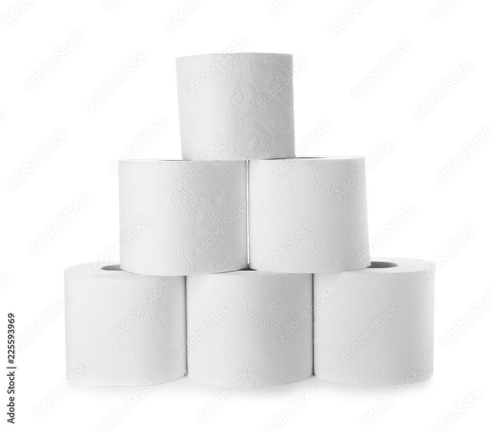 Rolls of toilet paper on white background. Personal hygiene Rolls of toilet paper on white background. Personal hygiene
