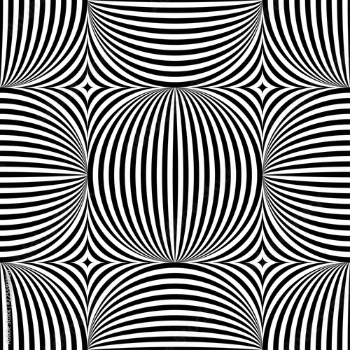 Abstract vector seamless op art pattern. Monochrome pop art, graphic ornament. Optical illusion