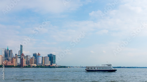 Skyline of Downtown Manhanttan with Ferry