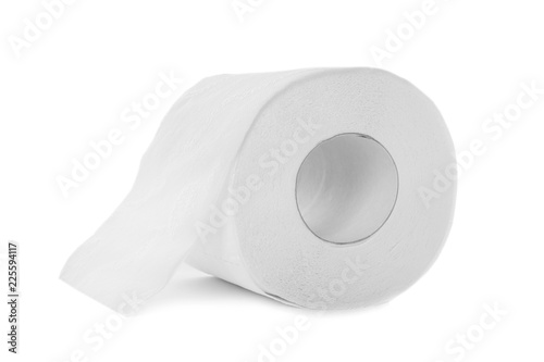 Roll of toilet paper on white background