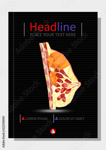 Women breast cross section in low poly. Realistic 3d medical human organ cancer. For medical education, for Clinics, Universities, Schools. Medical book, journal, research. Vector