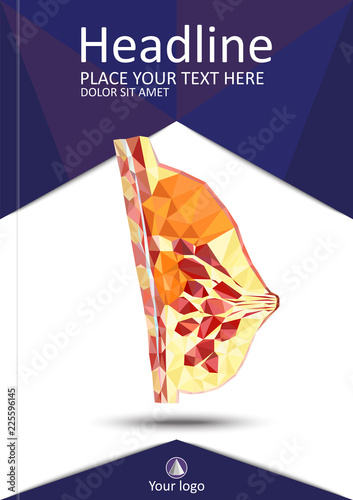 Women breast cross section in low poly. Realistic 3d medical human organ cancer. For medical education, for Clinics, Universities, Schools. Medical book, journal, research. Vector