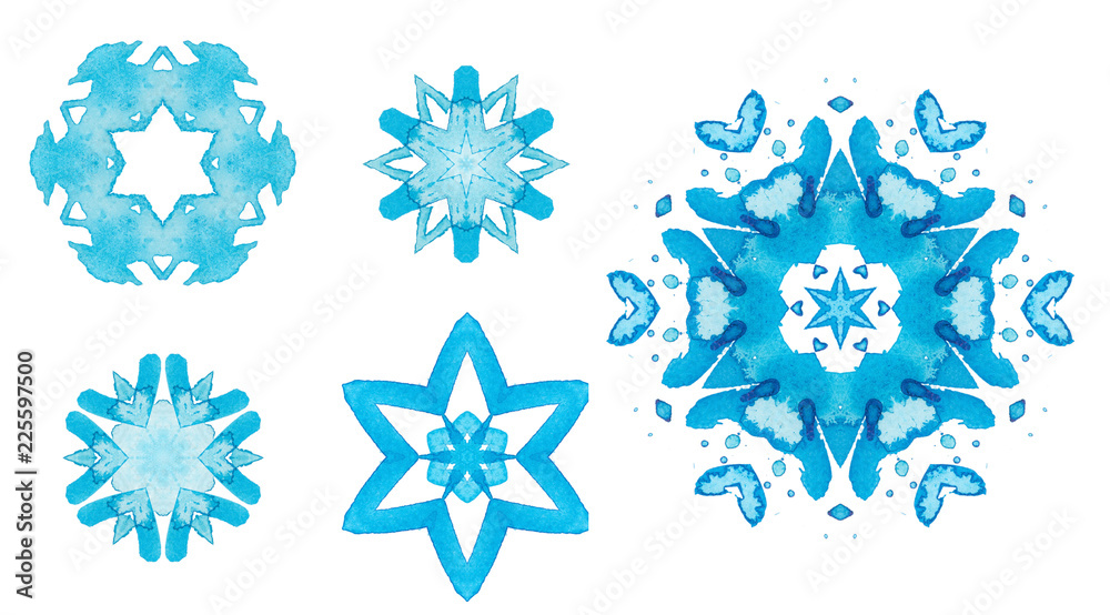 Fototapeta premium set of watercolor snowflakes
