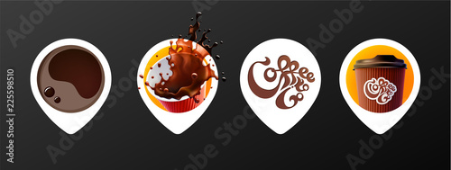 Coffee To Go Cups and Logo Location Pins. 4 Variations