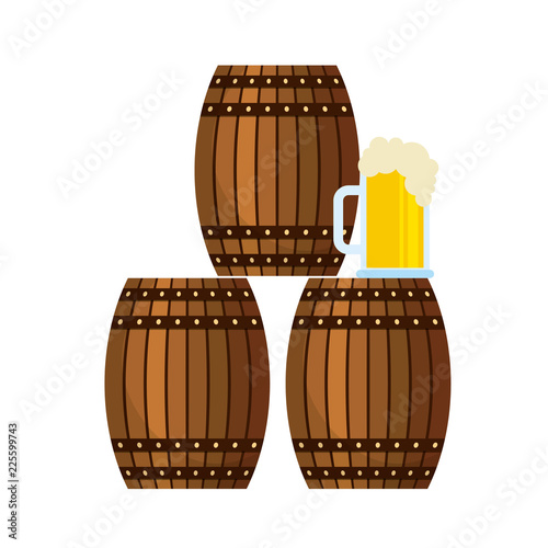 three beer barrel and glass cup foam