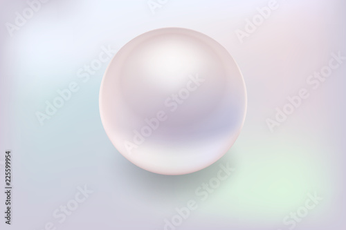 Vector background with realistic 3d beautiful natural pearl closeup on pearl background. Jewel gem, bijouterie, jewelry decoration, female beauty concept. Top view