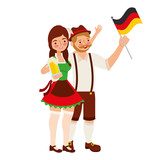 bavarian man and woman with flag and beer