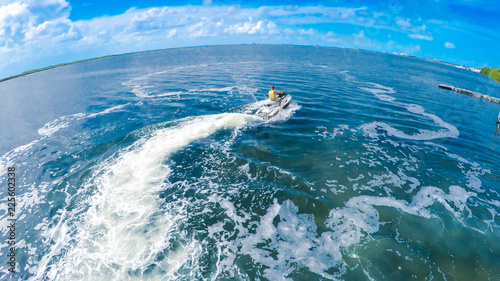 Man on a waverunner on the caribbean sea