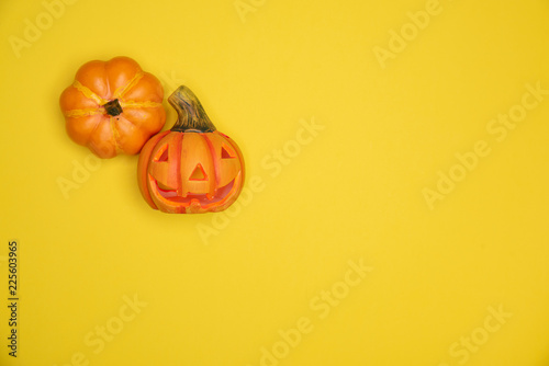 Halloween sculpted pumpkin funny and cute faces. Autumn tradition and symbol.
